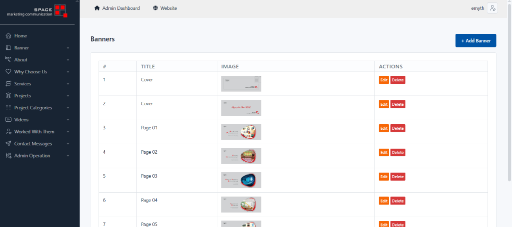 Space Marketing Communication - Banner Management Data Grid