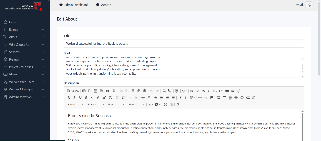Space Marketing Communication - CMS Content Editor